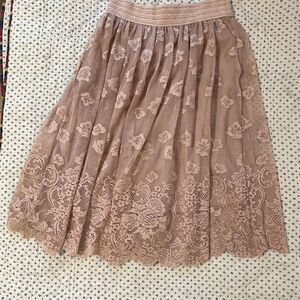 Downeast Women's Blush Lace Cottagecore Coquette Garden Floral Skirt Sz Small